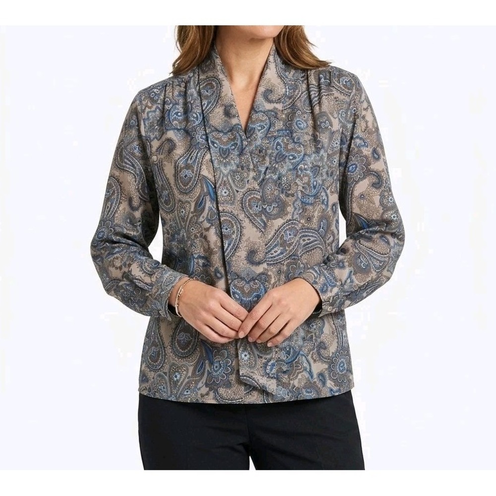 ALFRED DUNNER Paisley Women's Blouse With  Ascot Bow Size 14